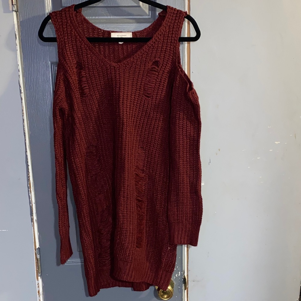 Off-the-Shoulder Burgundy Sweater
